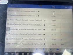 Figure 2: Here we have some more data provided from the engine rebuilder. A quick glance suggests the timing is ok, but this data could be misleading. Do those camshaft timing PIDs say the same thing? I need to check this for myself.